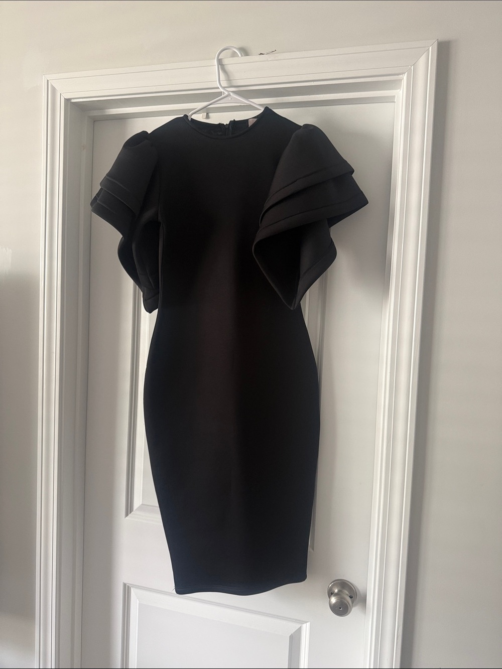 Elegant Black Sheath Dress with Statement Ruffle Sleeves